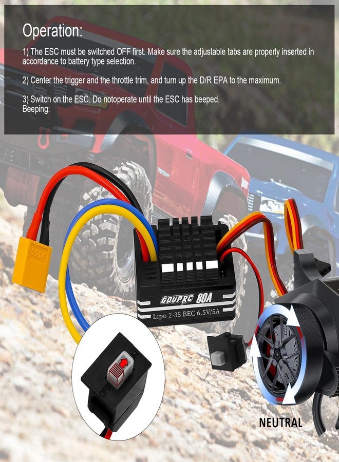 وحدة تحكم إلكترونية بالسرعة GOUPRC 2S-3S LiPo معدنية 80A ذات فرش، مزودة بمقابس T/XT60، مناسبة لسيارات التحكم عن بعد بمقياس 1/10 وقوارب التحكم عن بعد، للاستخدام مع محركات 540/550/750. - Image 5